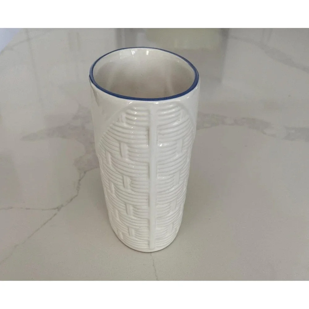 Vintage Pfaltzgraff White Basketweave Oval Utensil Holder Cottage Core